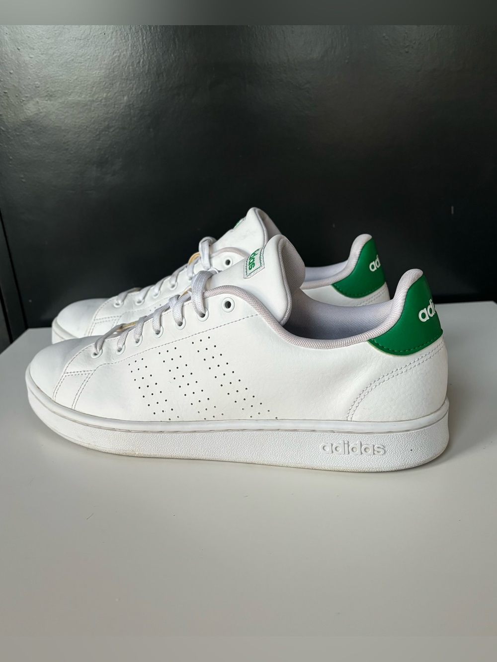 Adidas Advantage White & Green Men's Casual Leather Sneakers